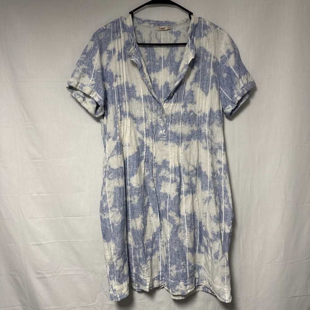 Faherty Women's Sky Blue Linen Blend Gemina Dress Pockets Short Sleeve Buttons